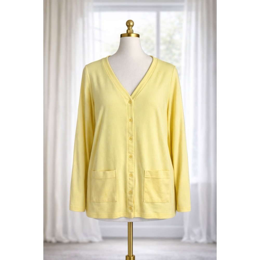 Blair Soft Jersey Knit Cardigan Pockets Butter‎ Yellow Long Sleeve Size Small